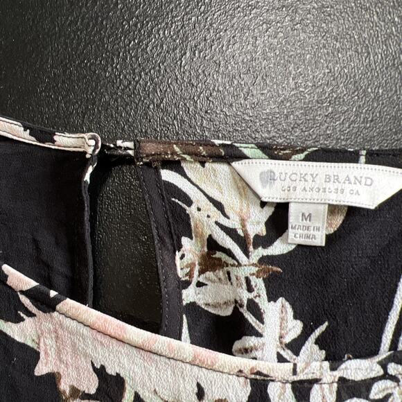 Lucky Brand Blouse Medium Dark Floral Black Pink Bell Sleeve Ruffle Whimsigoth - Picture 6 of 14